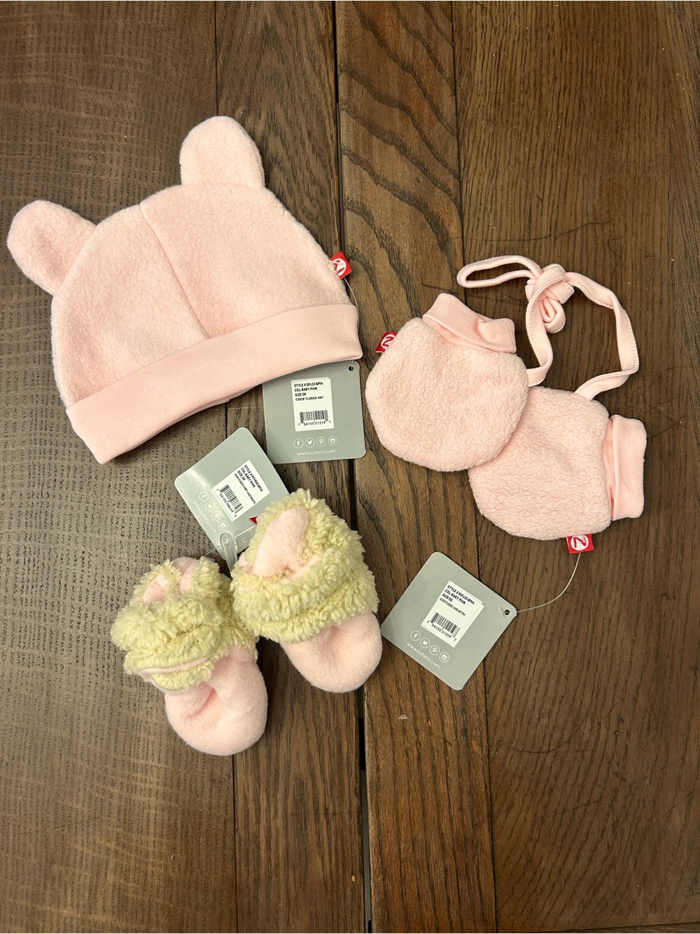 Plush Ear Beanie, Mittens & Booties Set in Light Pink